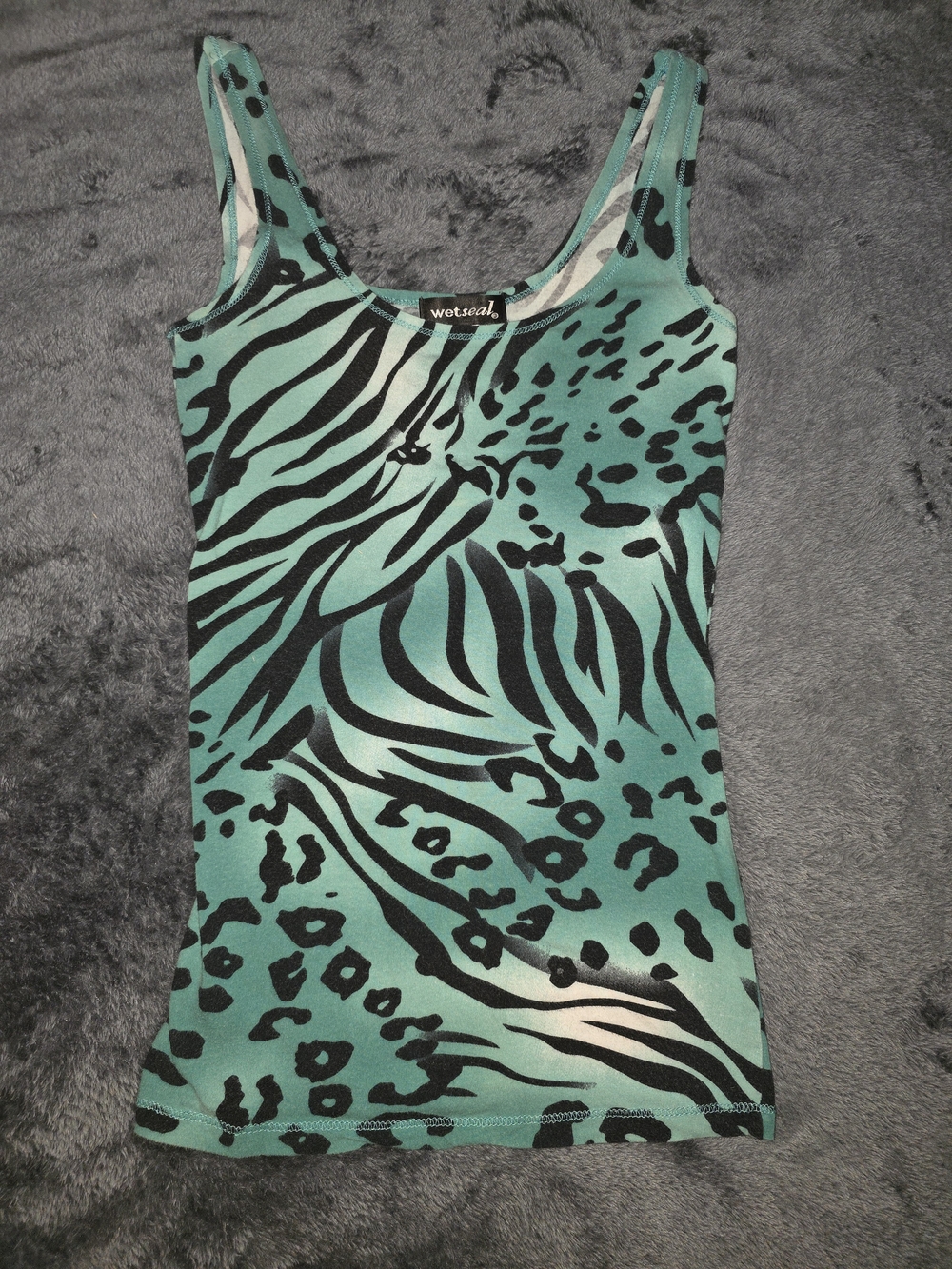 Wet Seal Teal and Black Animal-Print Tank